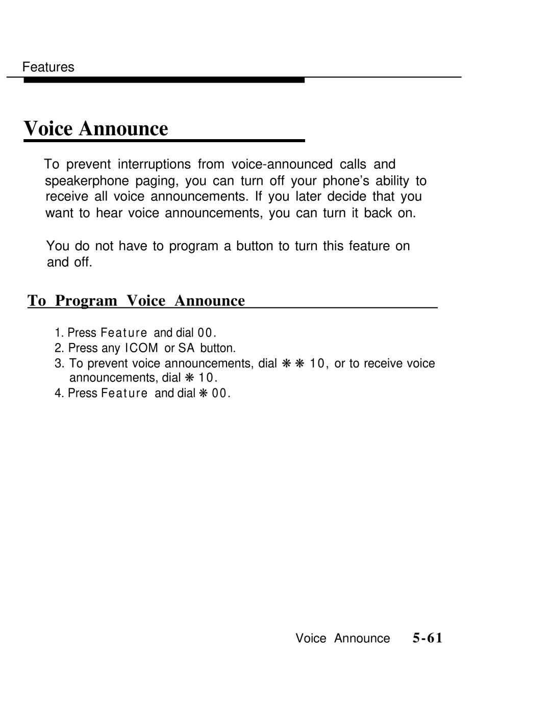 AT&T MLX-10 manual To Program Voice Announce 