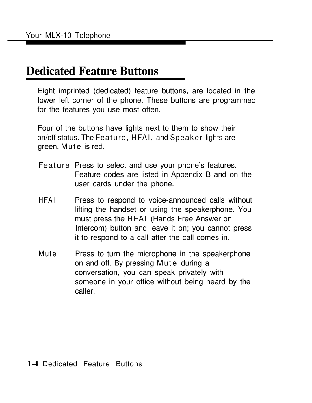 AT&T MLX-10 manual Dedicated Feature Buttons 