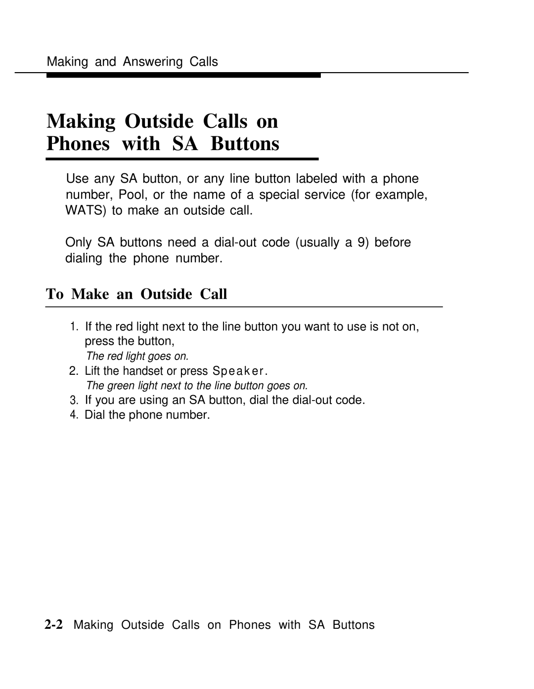 AT&T MLX-10 manual Making Outside Calls on Phones with SA Buttons, To Make an Outside Call 