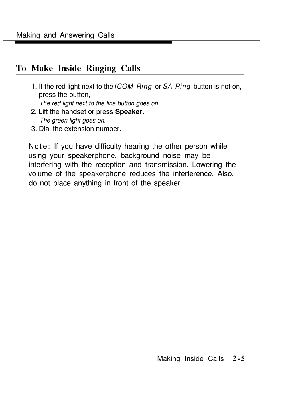 AT&T MLX-10 manual To Make Inside Ringing Calls 