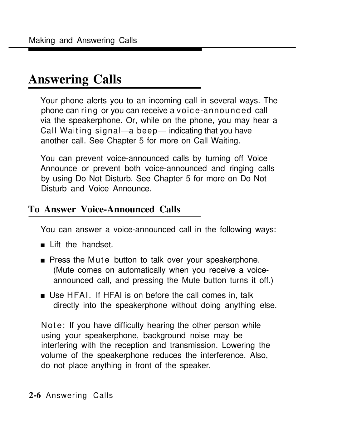 AT&T MLX-10 manual Answering Calls, To Answer Voice-Announced Calls 