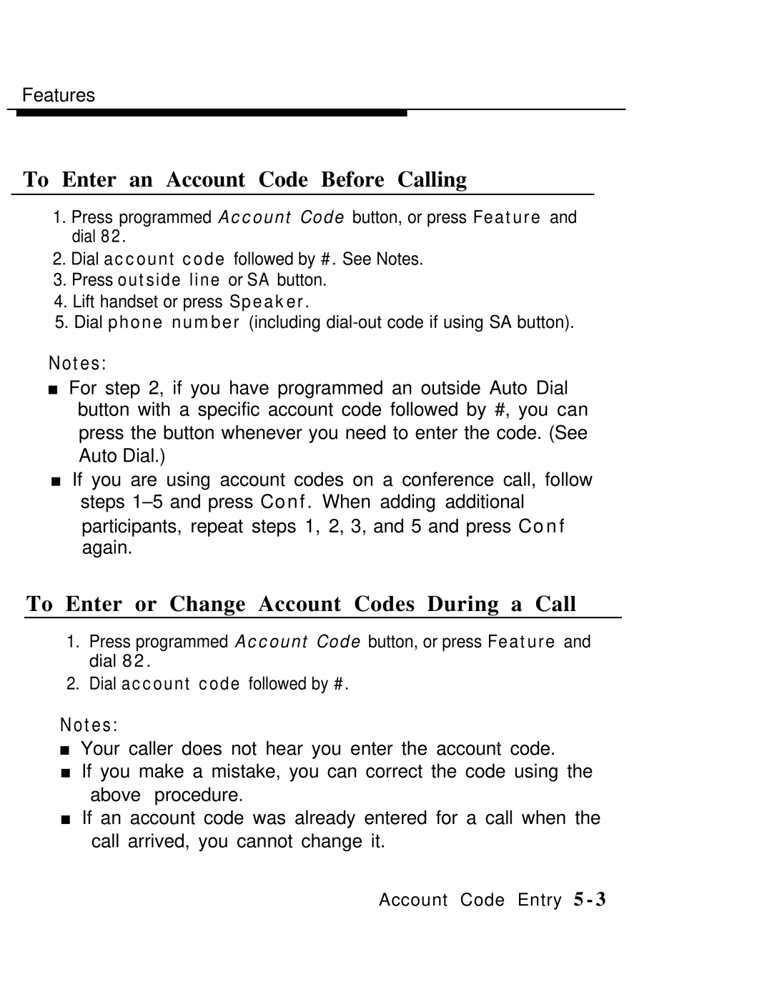 AT&T MLX-10 manual To Enter an Account Code Before Calling, To Enter or Change Account Codes During a Call 