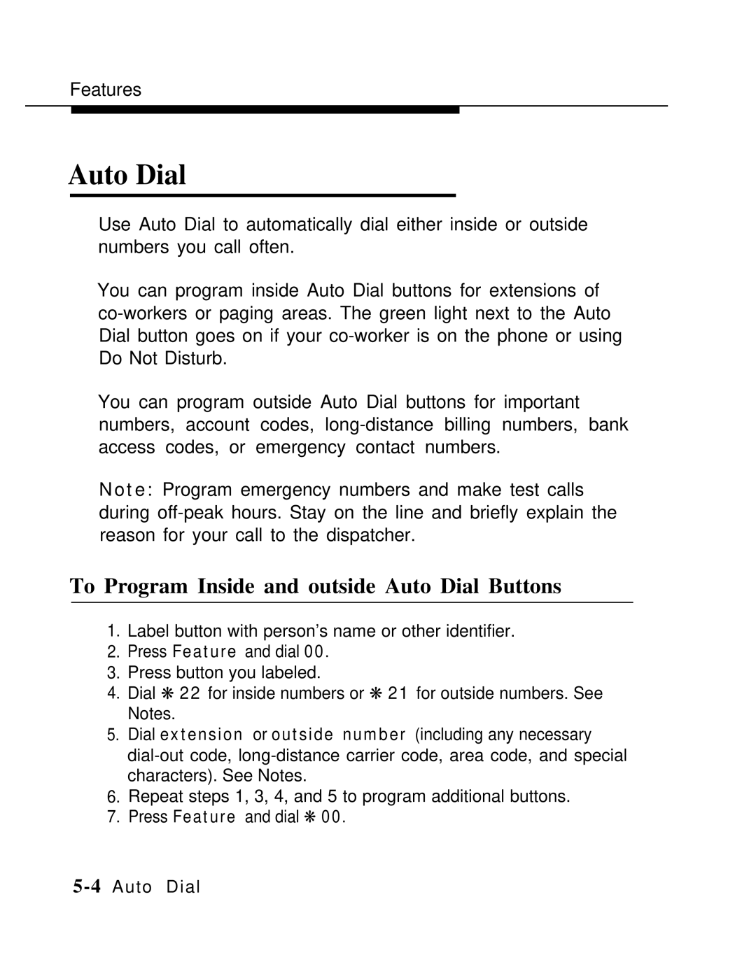 AT&T MLX-10 manual To Program Inside and outside Auto Dial Buttons 