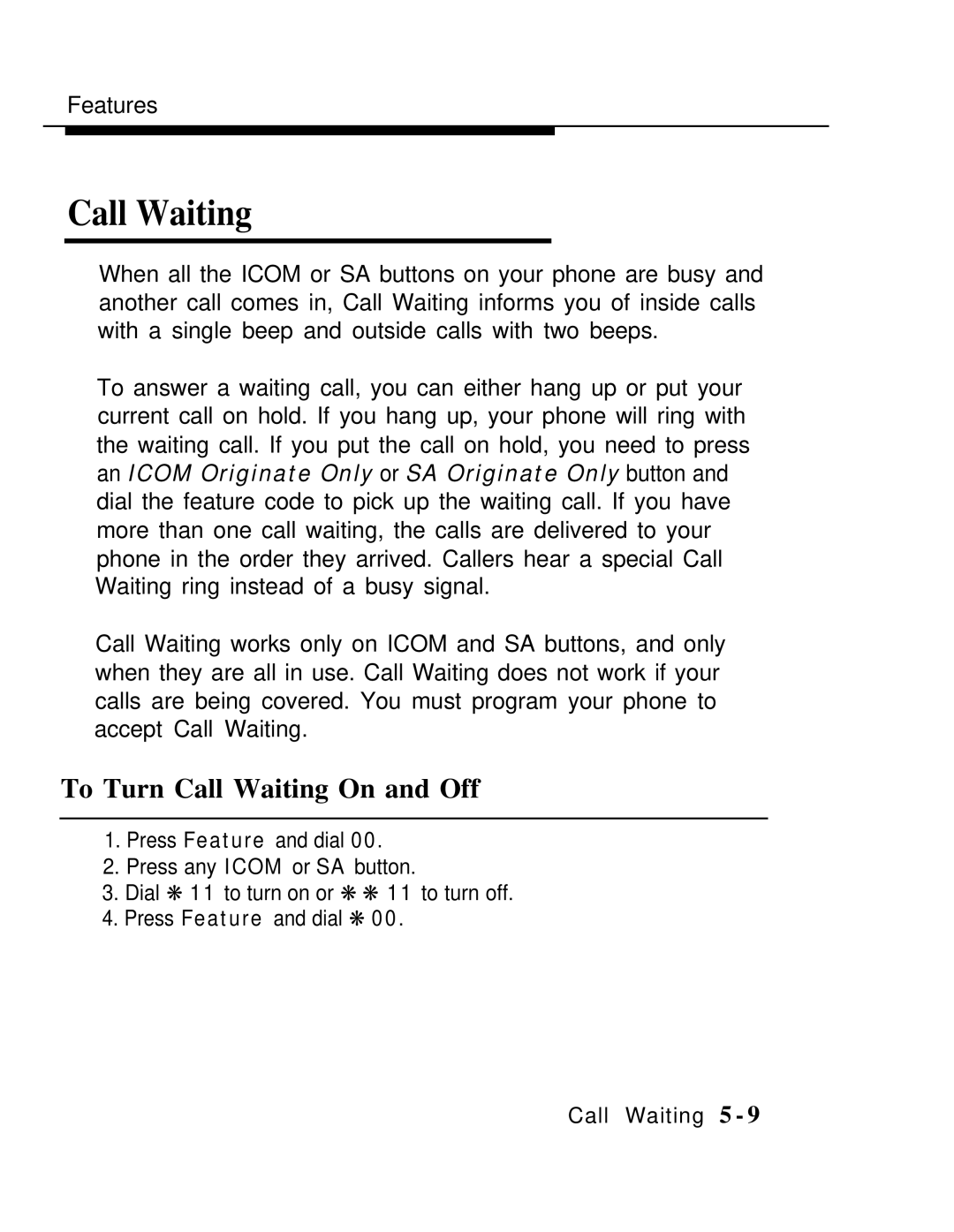 AT&T MLX-10 manual To Turn Call Waiting On and Off 