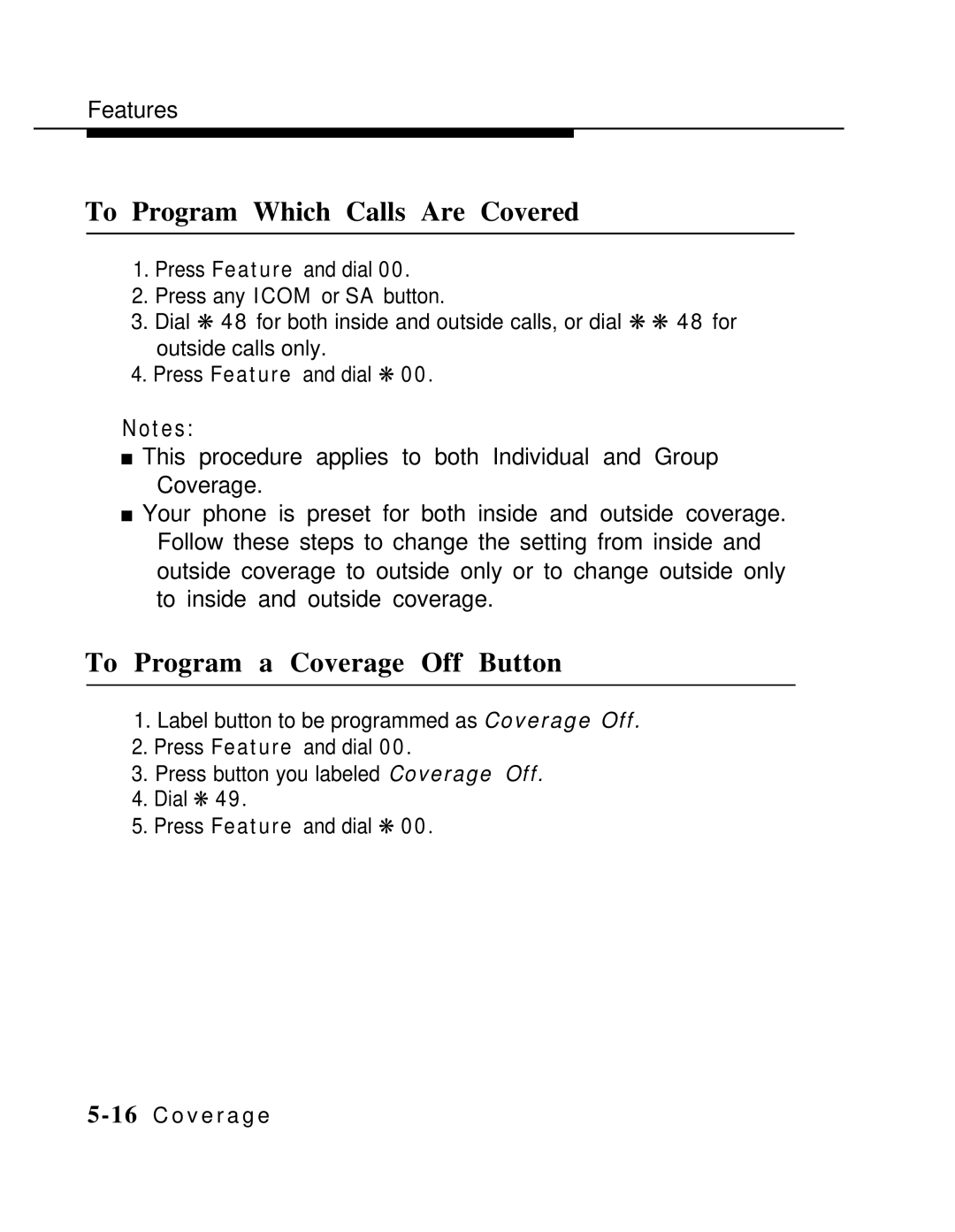 AT&T MLX-10 manual To Program Which Calls Are Covered, To Program a Coverage Off Button 