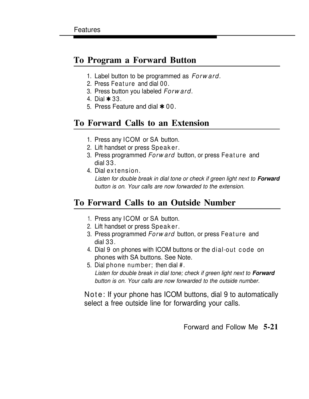 AT&T MLX-10 manual To Program a Forward Button, To Forward Calls to an Extension, To Forward Calls to an Outside Number 