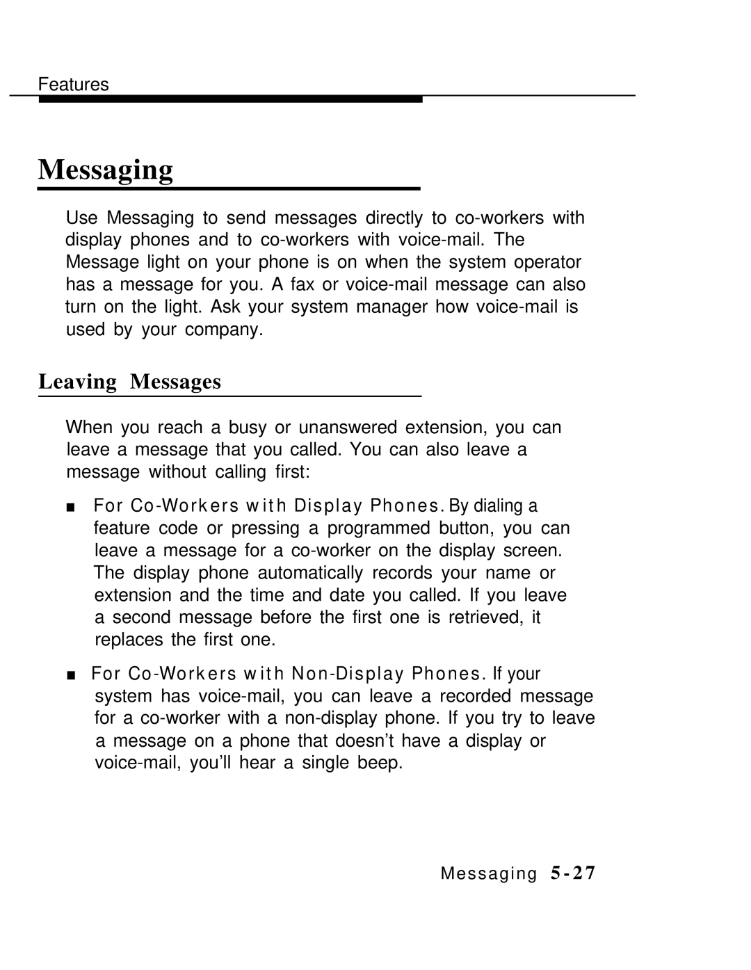 AT&T MLX-10 manual Messaging, Leaving Messages 