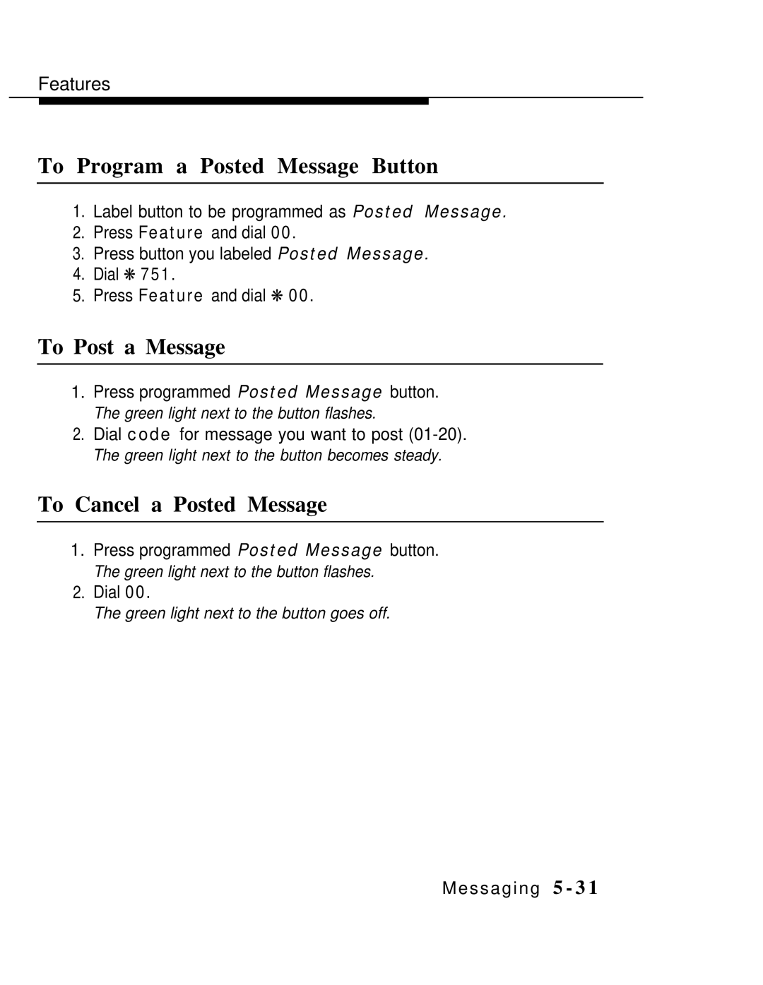 AT&T MLX-10 manual To Program a Posted Message Button, To Post a Message, To Cancel a Posted Message 