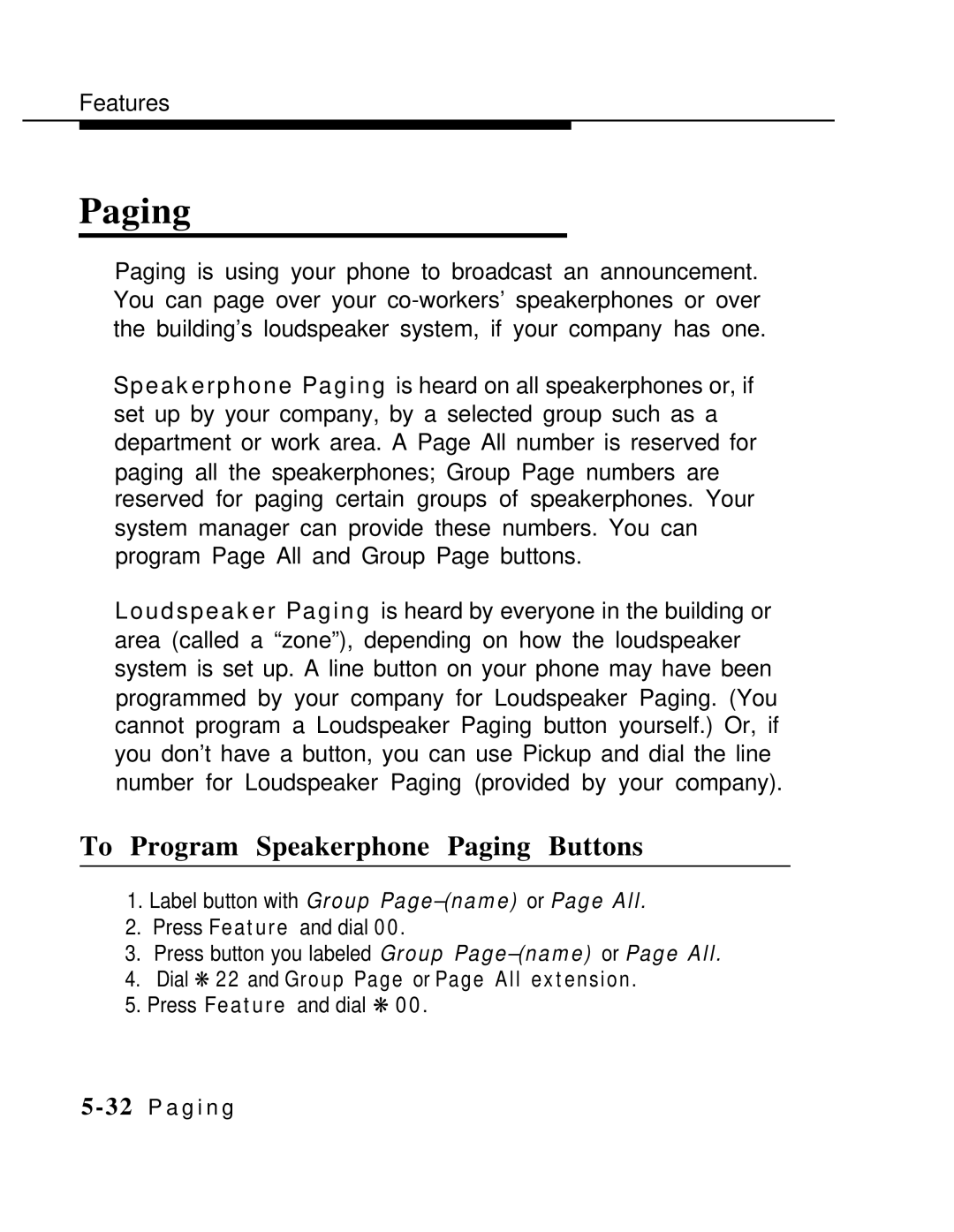 AT&T MLX-10 manual To Program Speakerphone Paging Buttons 