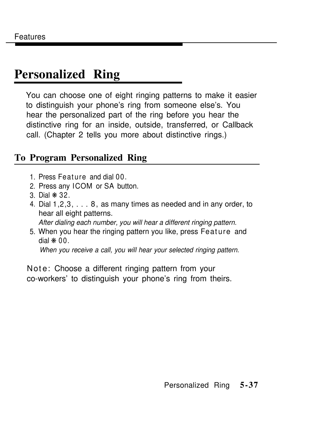 AT&T MLX-10 manual To Program Personalized Ring 