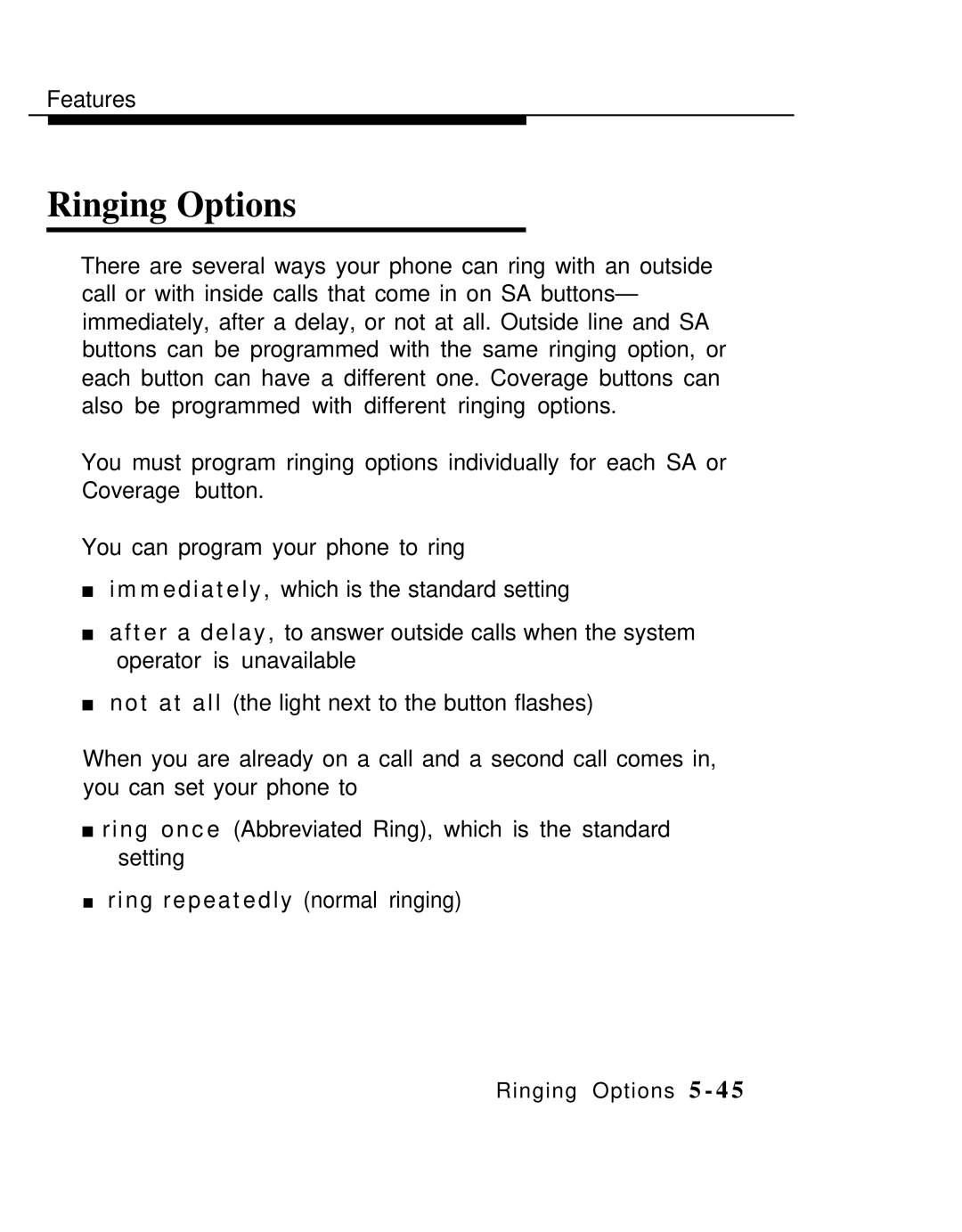 AT&T MLX-10 manual Ringing Options 