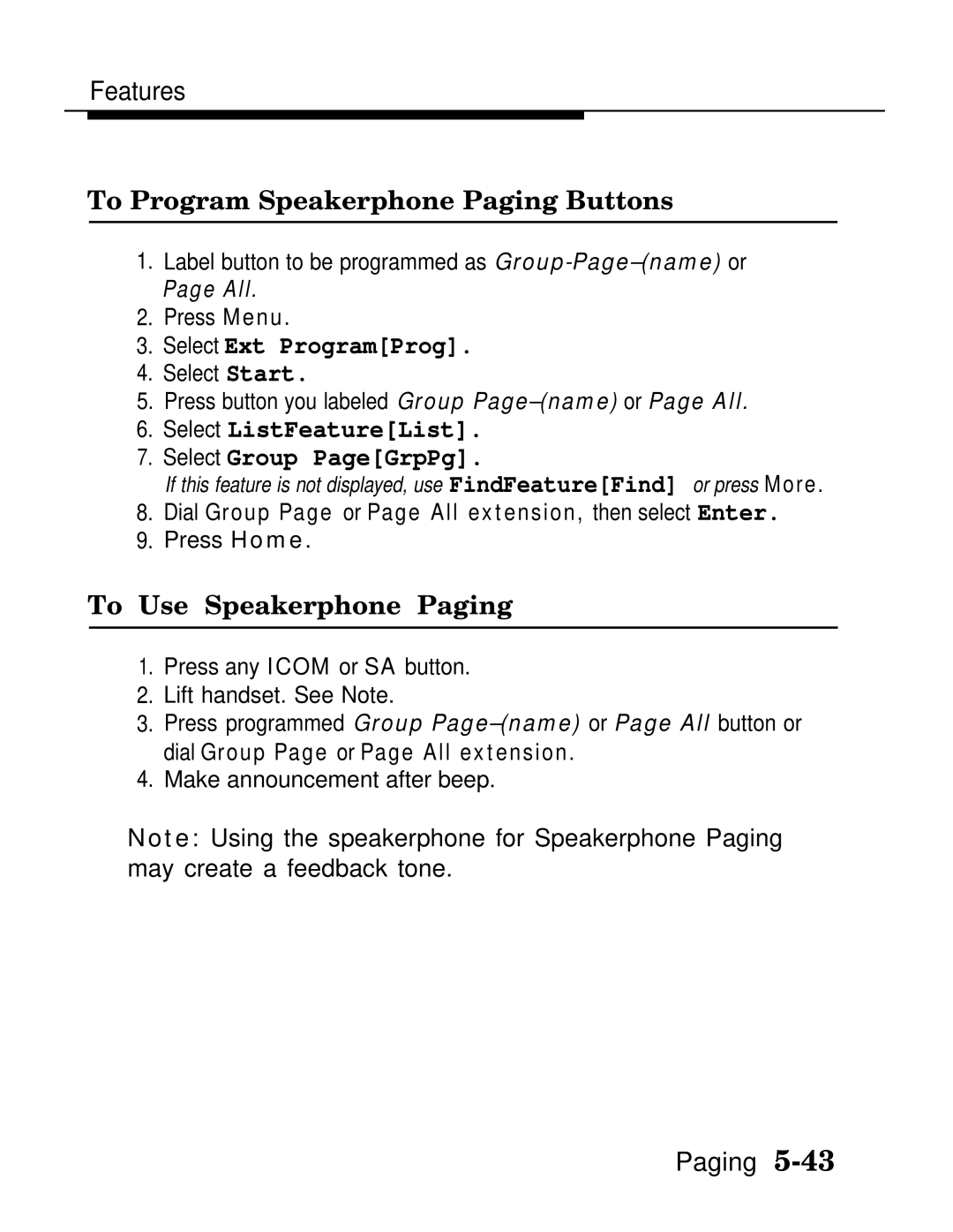 AT&T MLX-28D, MLX20L, MLX-10D manual To Program Speakerphone Paging Buttons, Select ListFeatureList Select Group PageGrpPg 