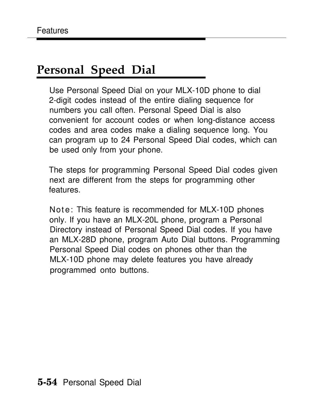 AT&T MLX20L, MLX-28D, MLX-10D manual Personal Speed Dial 