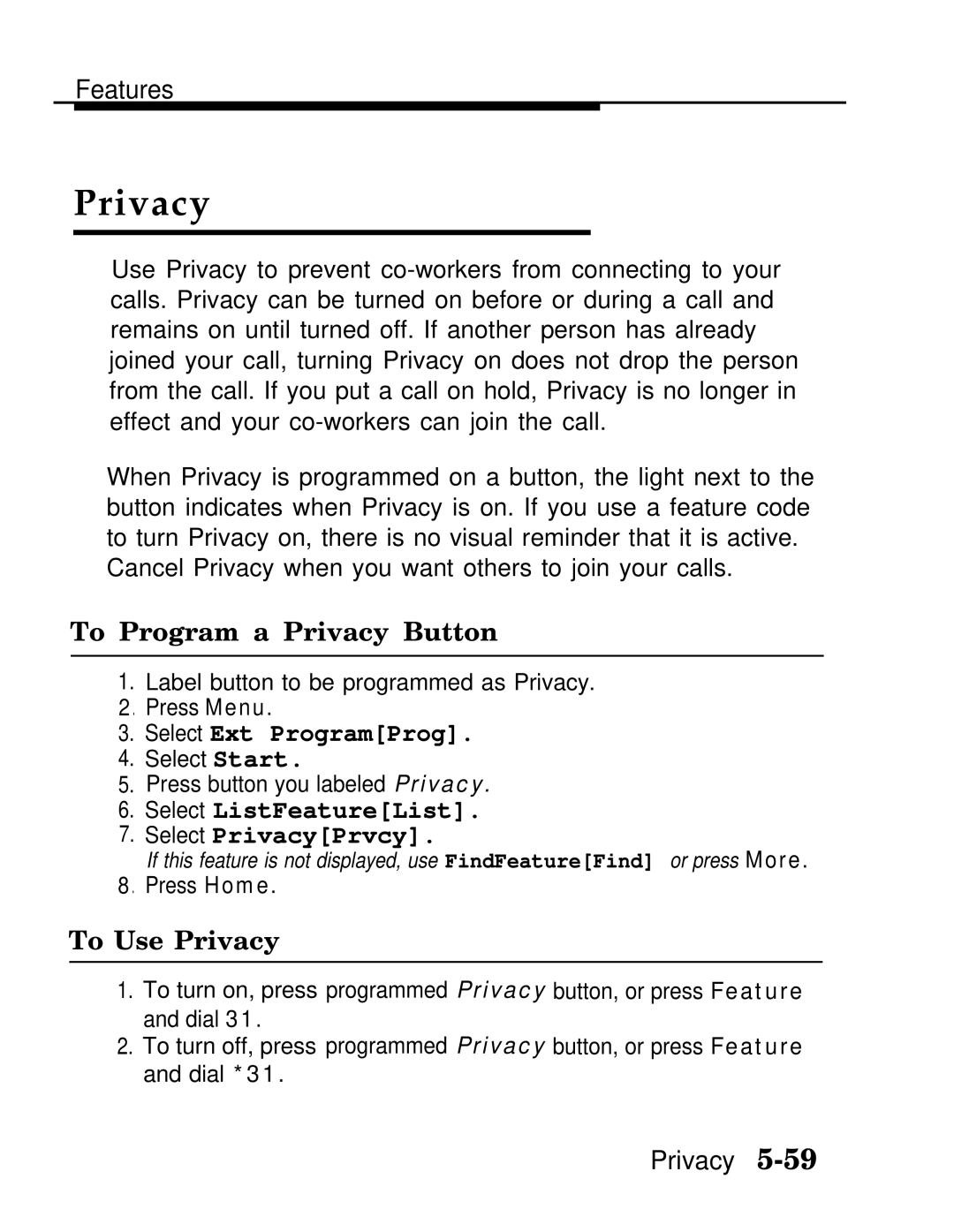 AT&T MLX-10D, MLX20L, MLX-28D To Program a Privacy Button, Select ListFeatureList Select PrivacyPrvcy, To Use Privacy 