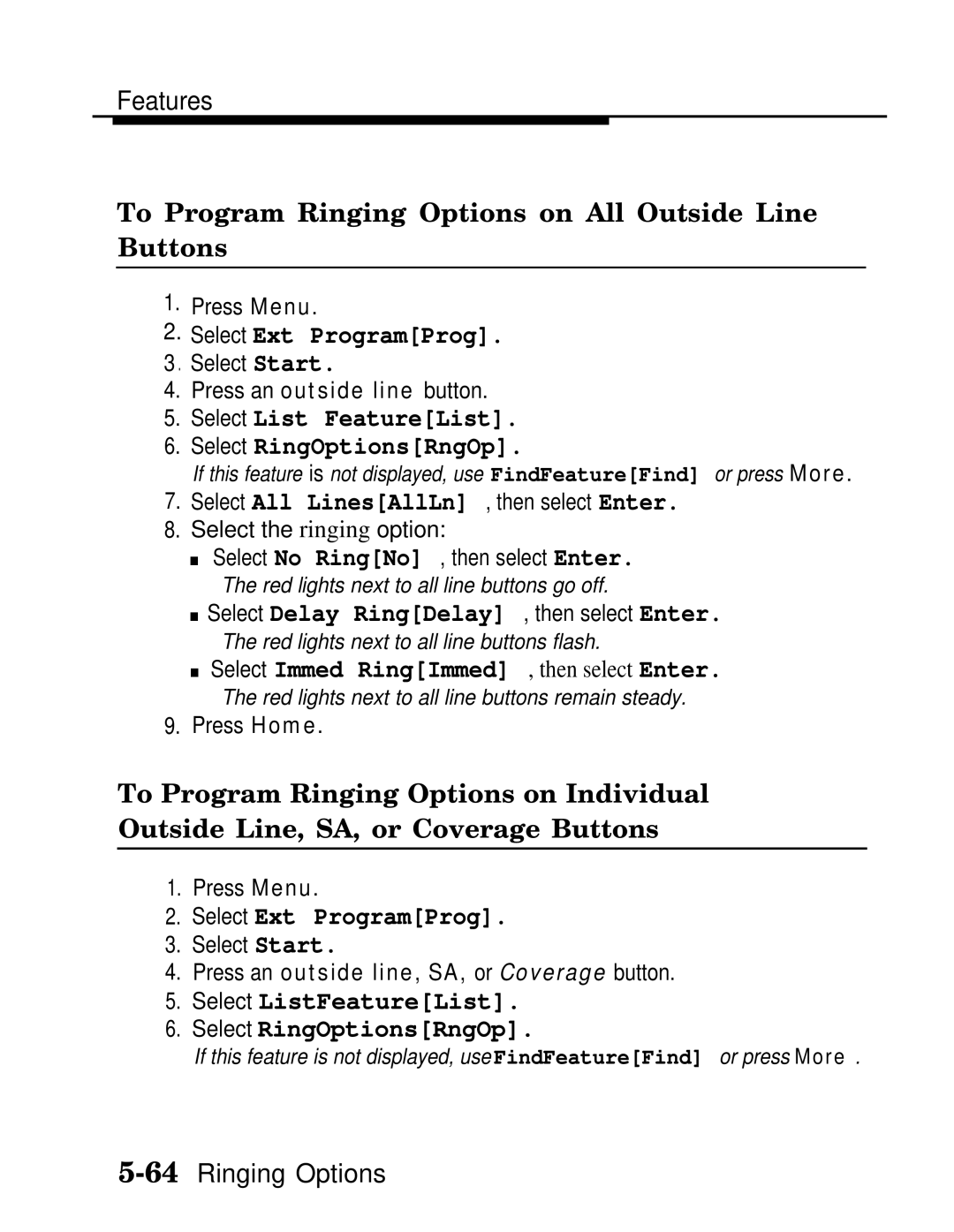 AT&T MLX-28D, MLX20L, MLX-10D manual To Program Ringing Options on All Outside Line Buttons 