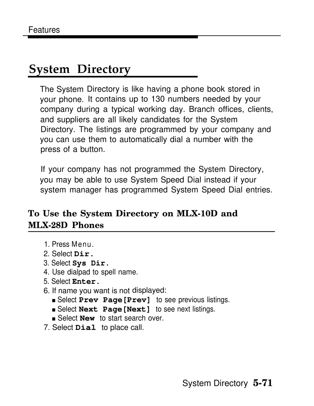 AT&T MLX20L manual To Use the System Directory on MLX-10D MLX-28D Phones, Select Sys Dir 