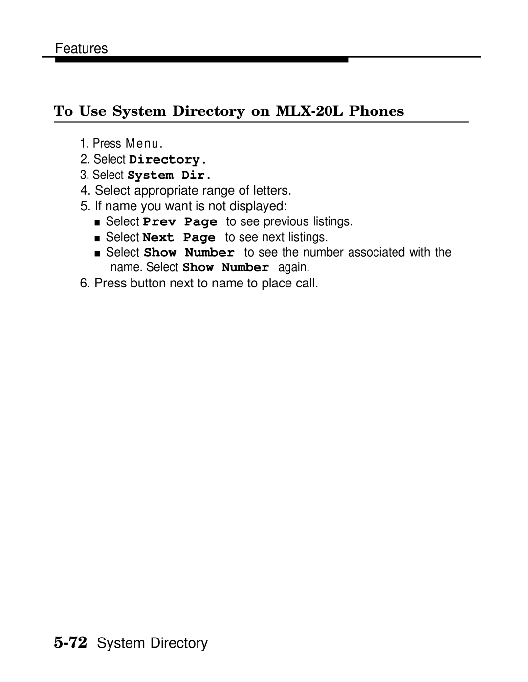 AT&T MLX20L, MLX-28D, MLX-10D manual To Use System Directory on MLX-20L Phones, Select Directory Select System Dir 