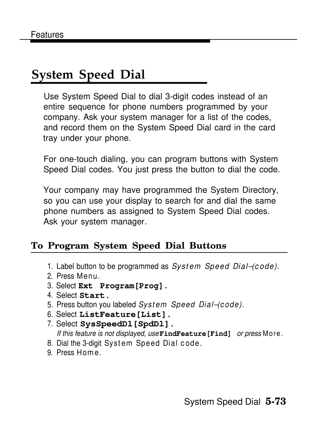 AT&T MLX-28D, MLX20L, MLX-10D manual To Program System Speed Dial Buttons, Select ListFeatureList Select SysSpeedDlSpdDl 