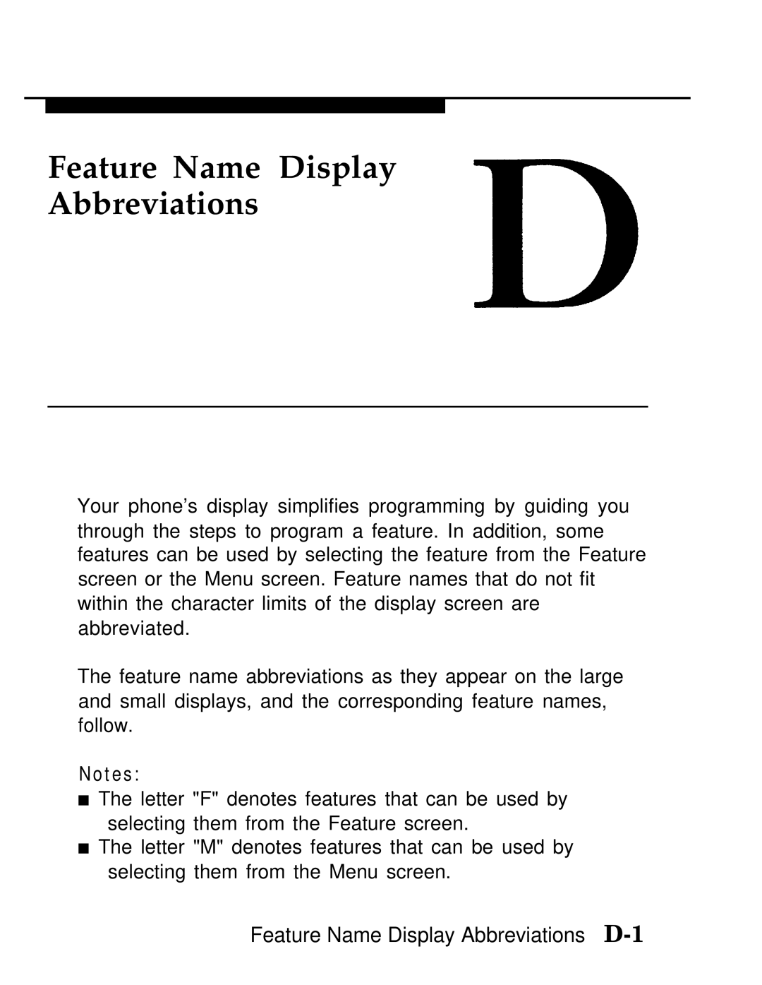 AT&T MLX-10D, MLX20L, MLX-28D manual Feature Name Display Abbreviations 