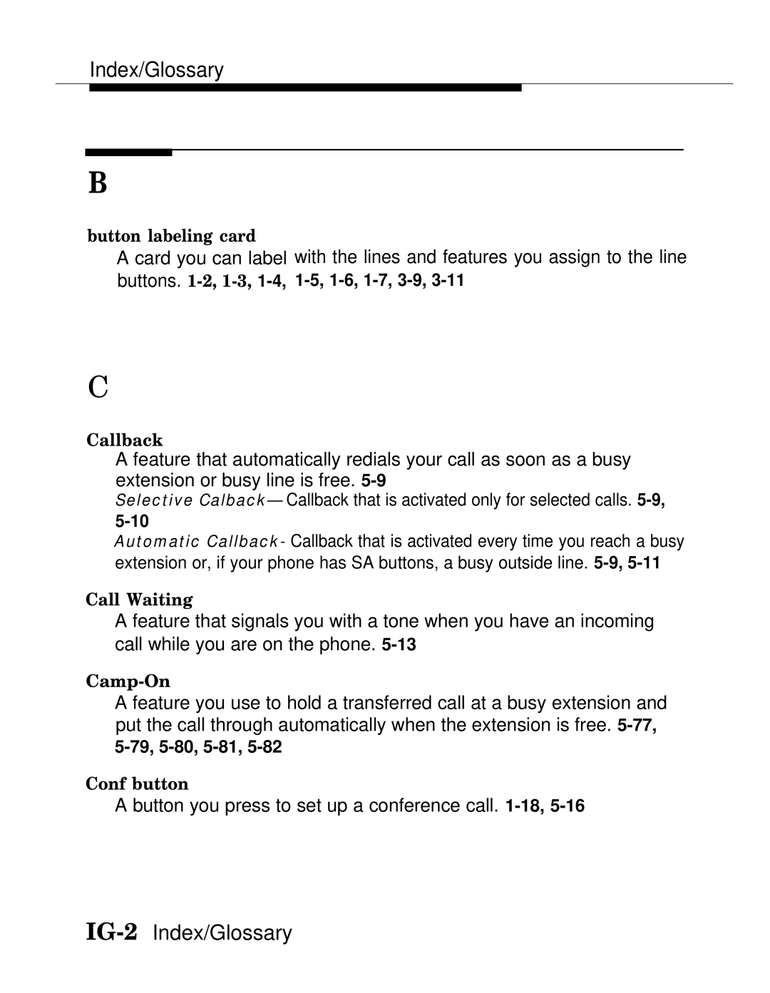 AT&T MLX-28D, MLX20L, MLX-10D manual IG-2Index/Glossary 