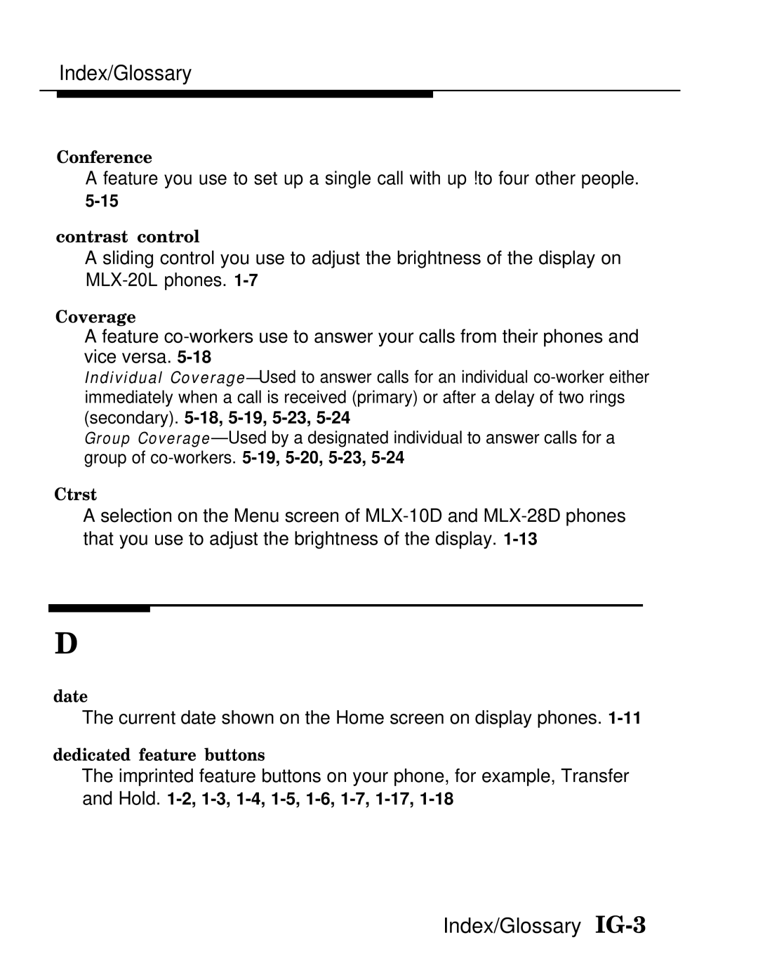 AT&T MLX-10D, MLX20L, MLX-28D manual Index/Glossary IG-3 