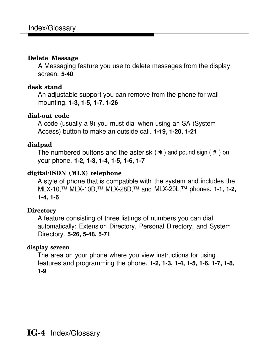 AT&T MLX20L, MLX-28D, MLX-10D manual IG-4Index/Glossary 