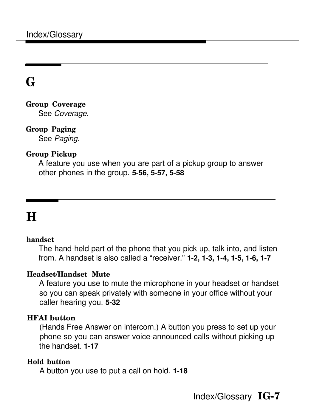 AT&T MLX20L, MLX-28D, MLX-10D manual Index/Glossary IG-7 