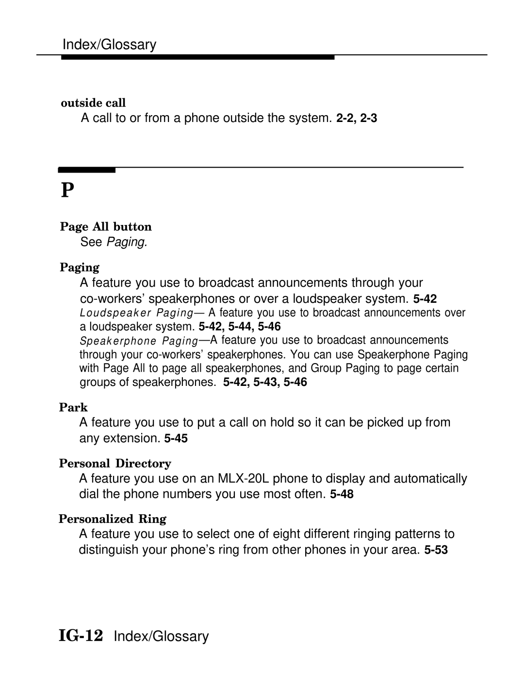 AT&T MLX-10D, MLX20L, MLX-28D manual IG-12Index/Glossary 