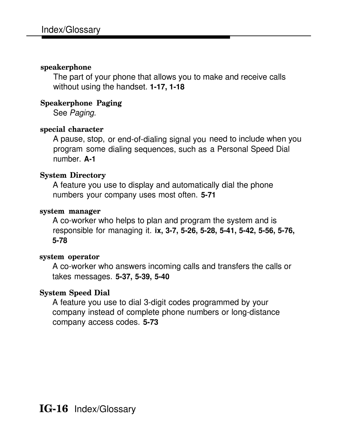 AT&T MLX20L, MLX-28D, MLX-10D manual IG-16Index/Glossary 