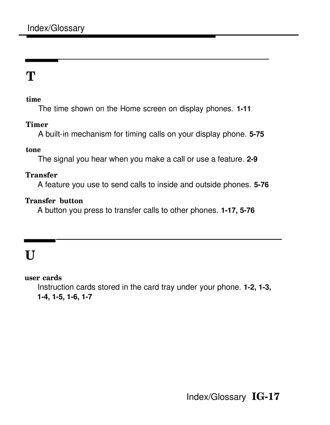 AT&T MLX-28D, MLX20L, MLX-10D manual Index/Glossary IG-17 