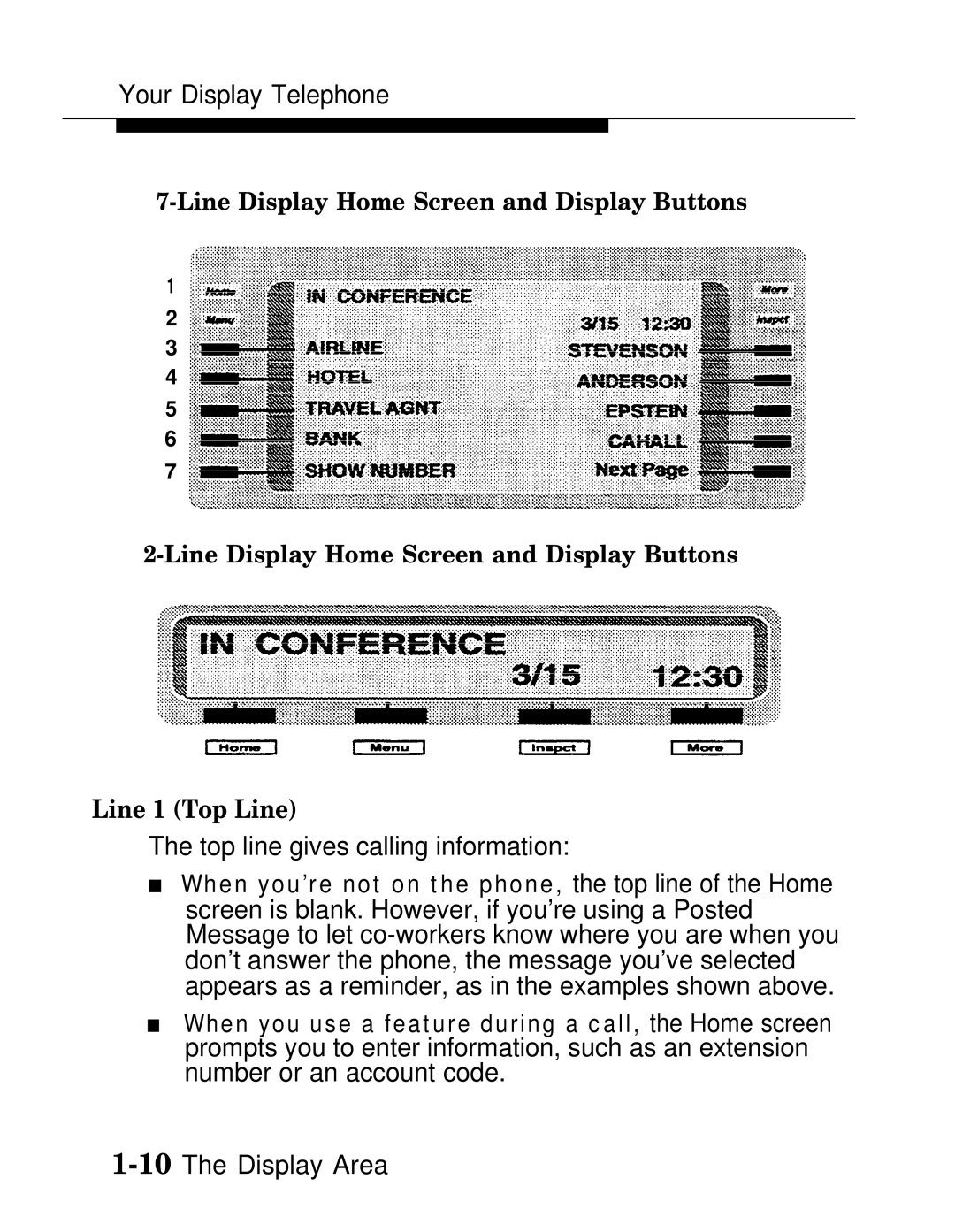 AT&T MLX-28D, MLX20L, MLX-10D manual Line 1 Top Line, Top line gives calling information 