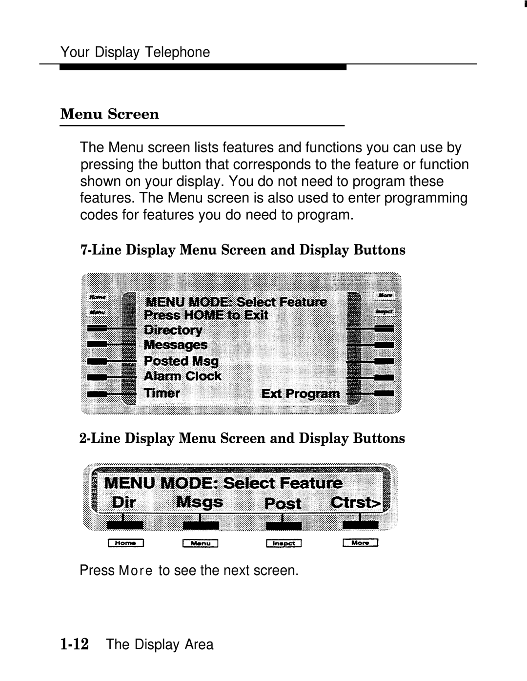 AT&T MLX20L, MLX-28D, MLX-10D manual Line Display Menu Screen and Display Buttons 