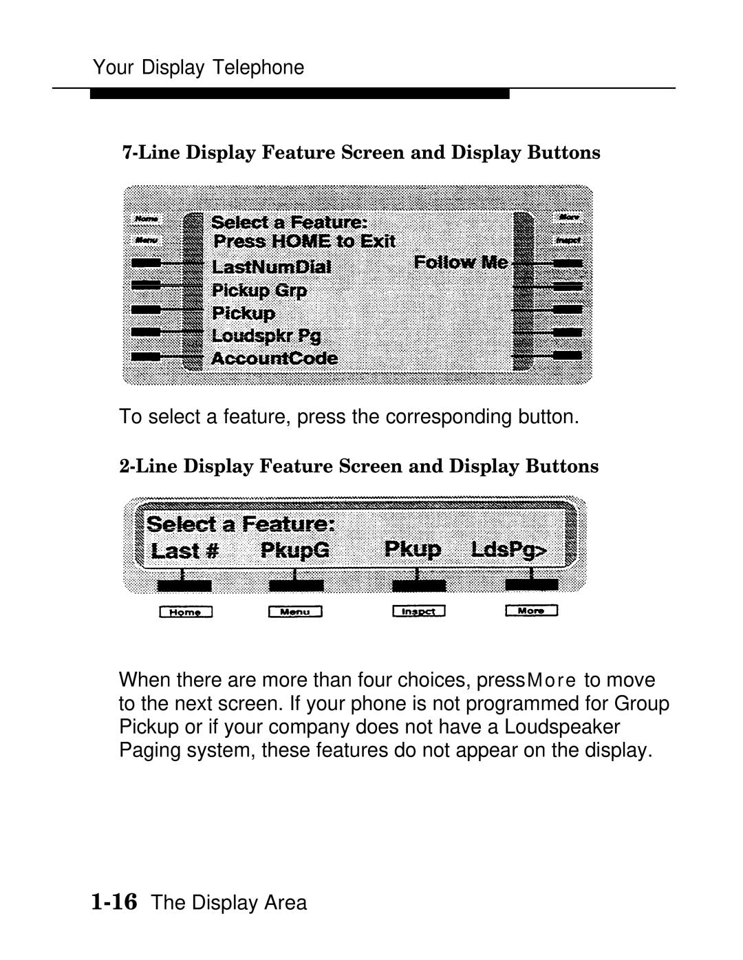 AT&T MLX-28D, MLX20L, MLX-10D manual To select a feature, press the corresponding button 