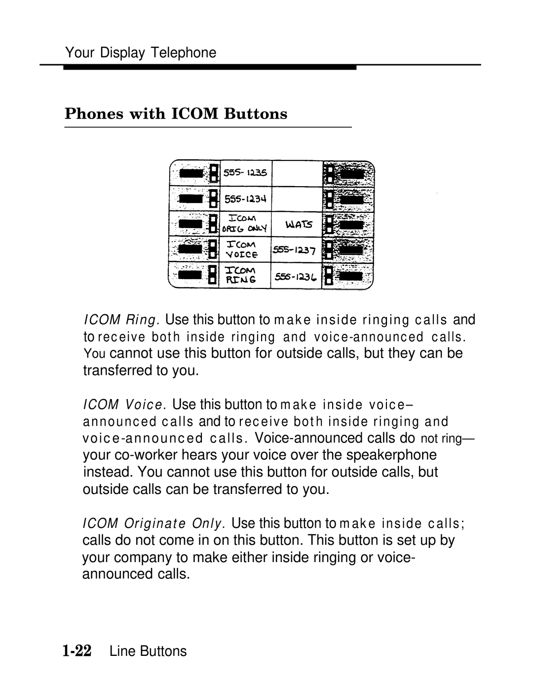 AT&T MLX-28D, MLX20L, MLX-10D manual Phones with Icom Buttons 