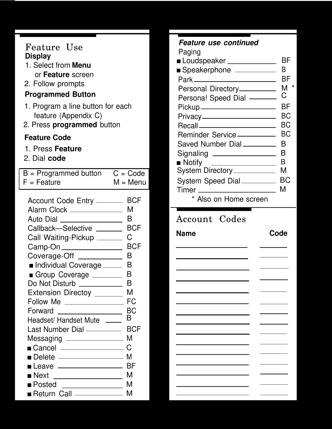 AT&T MLX-28D, MLX20L, MLX-10D manual Account Codes 