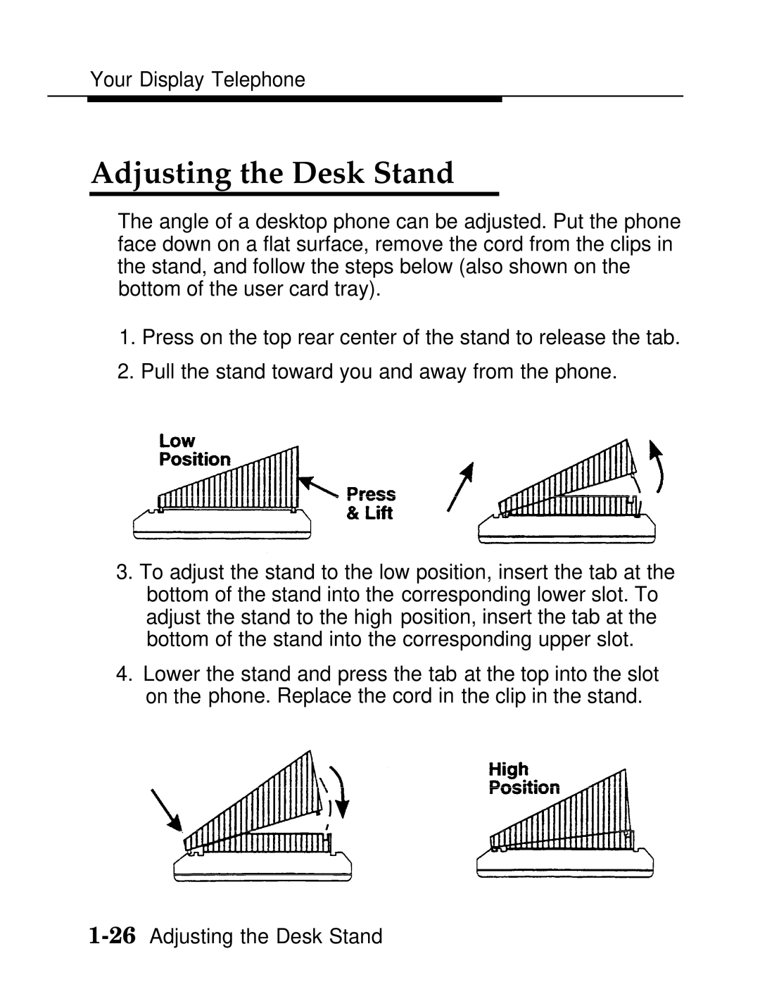 AT&T MLX-10D, MLX20L, MLX-28D manual Adjusting the Desk Stand 