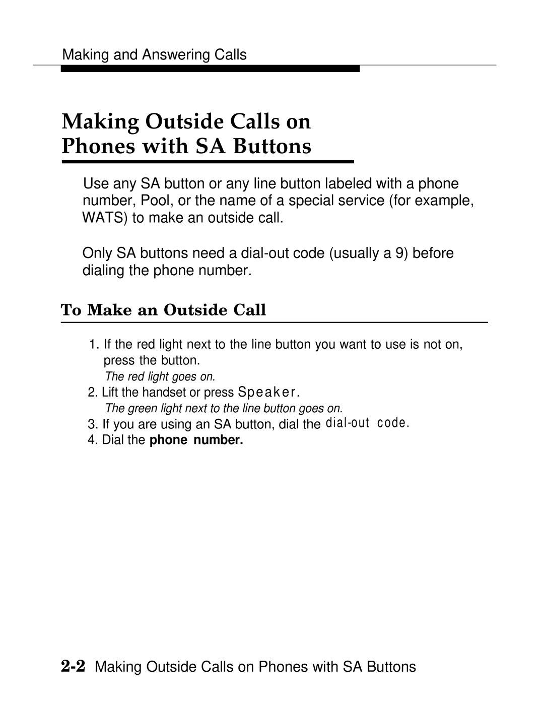 AT&T MLX-28D, MLX20L, MLX-10D manual Making Outside Calls on Phones with SA Buttons, To Make an Outside Call 