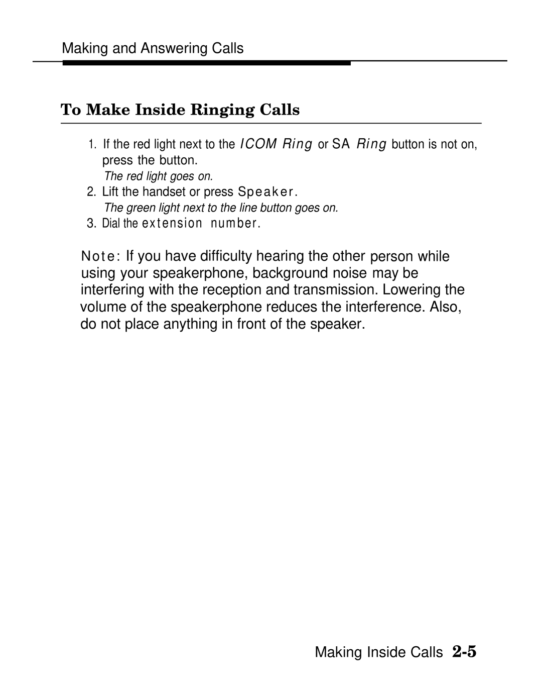 AT&T MLX-28D, MLX20L, MLX-10D manual To Make Inside Ringing Calls 