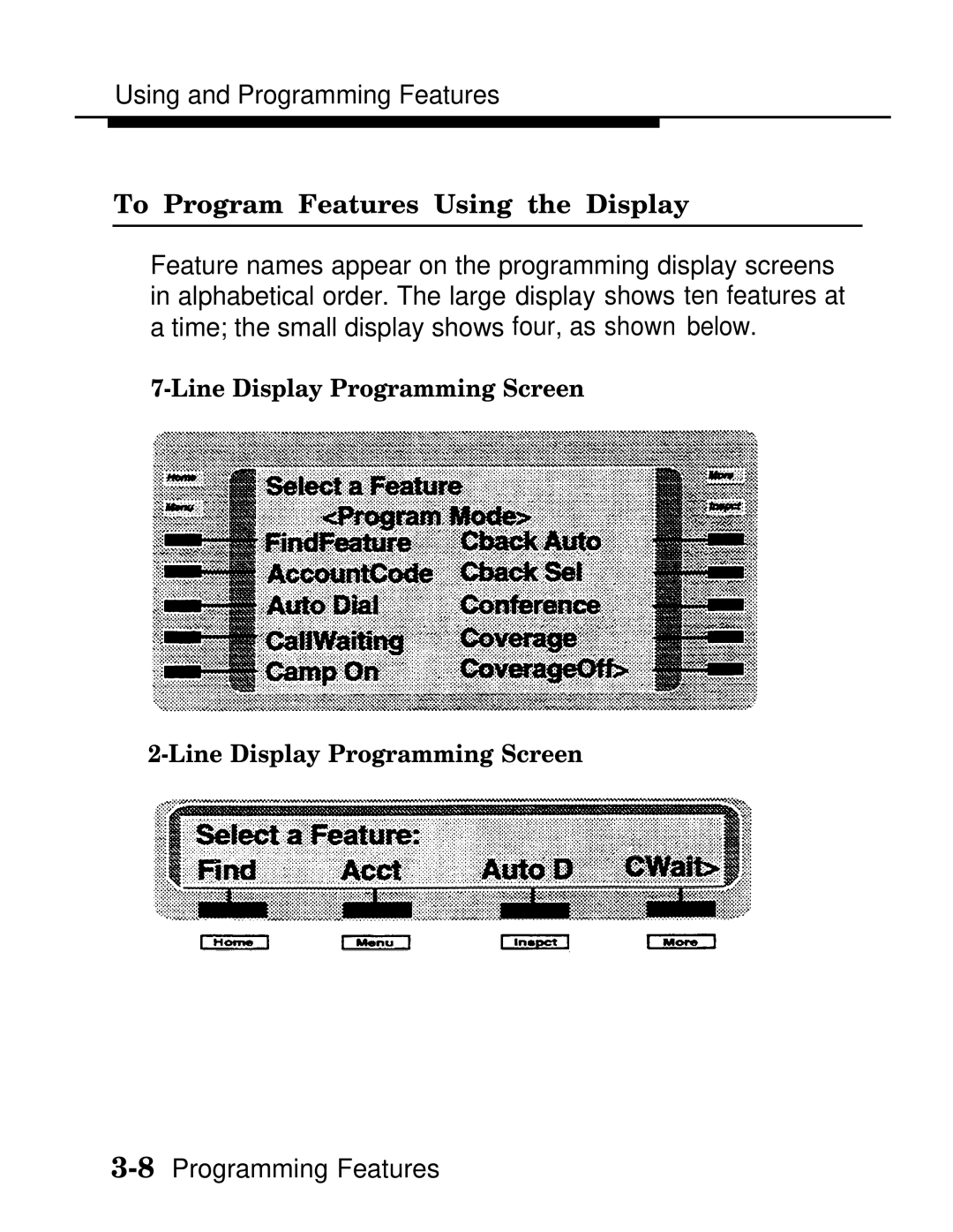 AT&T MLX-28D, MLX20L, MLX-10D manual To Program Features Using the Display 