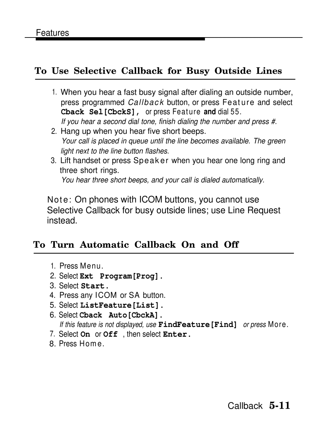 AT&T MLX-10D, MLX20L, MLX-28D manual To Use Selective Callback for Busy Outside Lines, To Turn Automatic Callback On and Off 