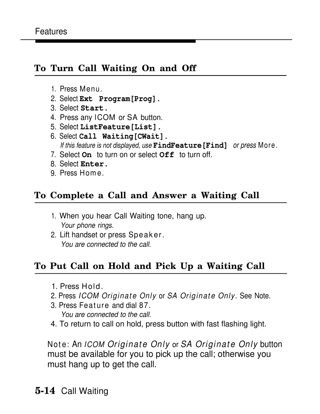 AT&T MLX-10D, MLX20L, MLX-28D manual To Turn Call Waiting On and Off, Select ListFeatureList Select Call WaitingCWait 