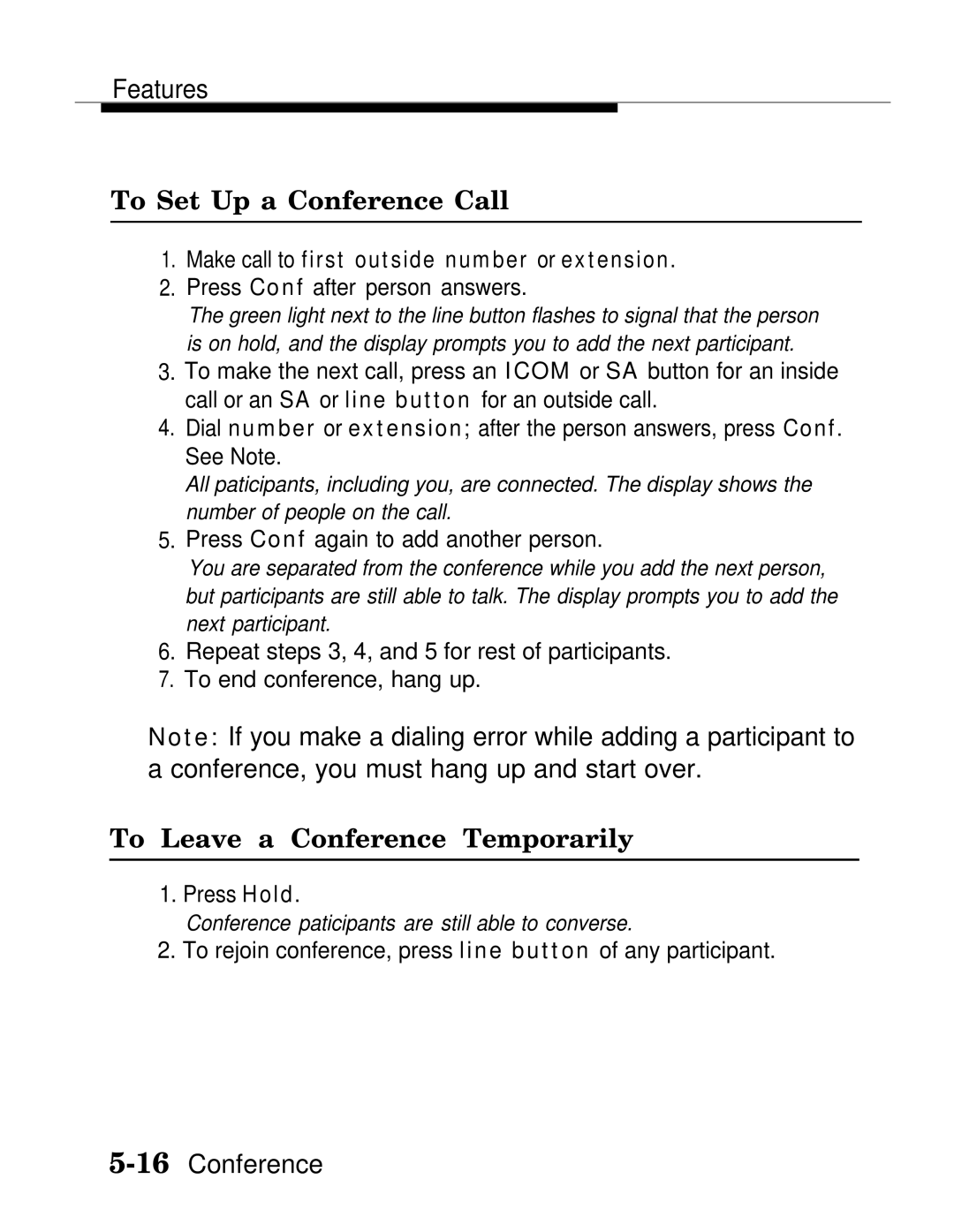 AT&T MLX-28D, MLX20L, MLX-10D manual To Set Up a Conference Call, To Leave a Conference Temporarily 