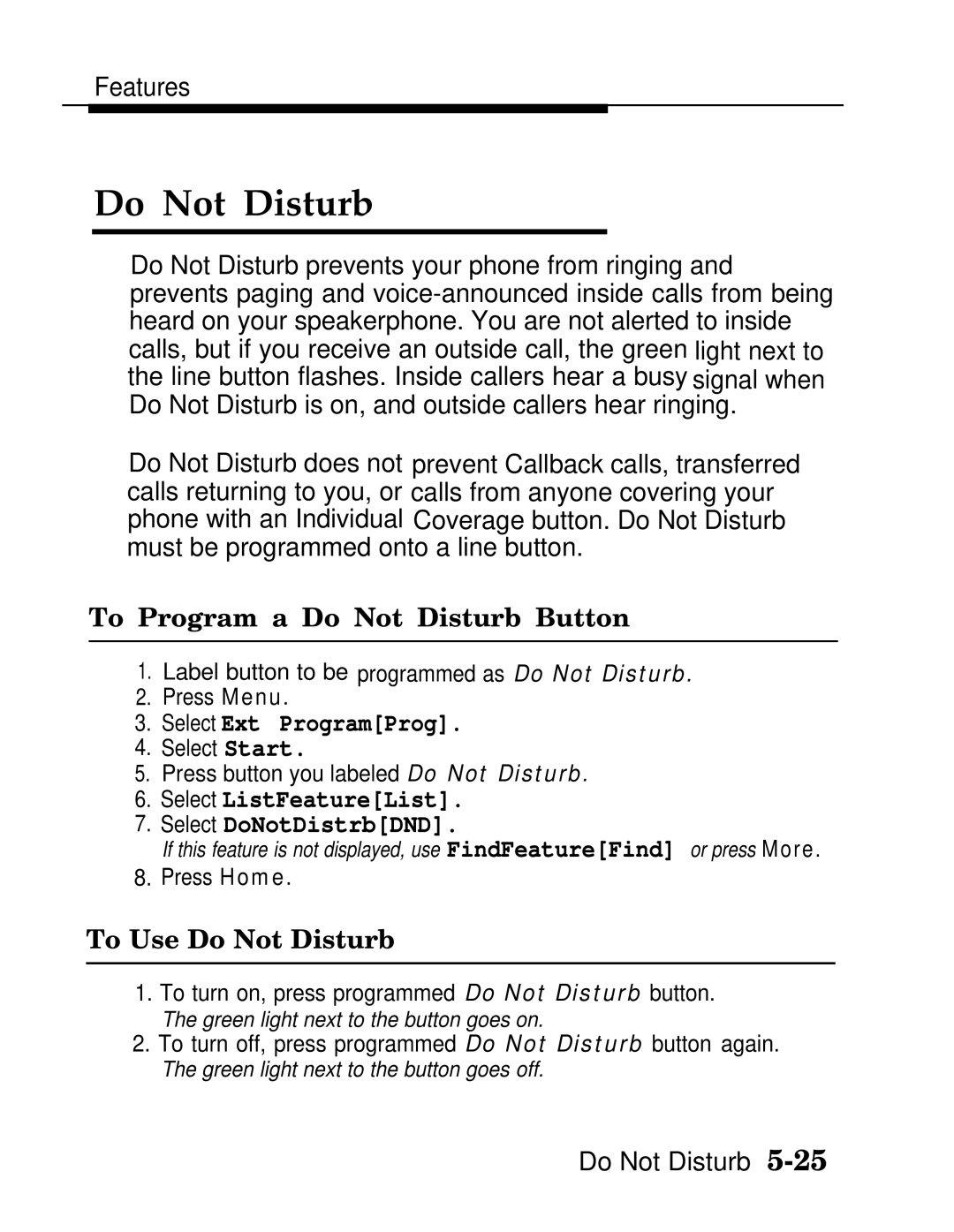 AT&T MLX-28D To Program a Do Not Disturb Button, Select ListFeatureList Select DoNotDistrbDND, To Use Do Not Disturb 