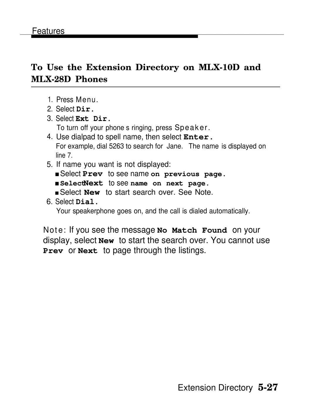 AT&T MLX20L manual To Use the Extension Directory on MLX-10D MLX-28D Phones, Select Next to see name on next 