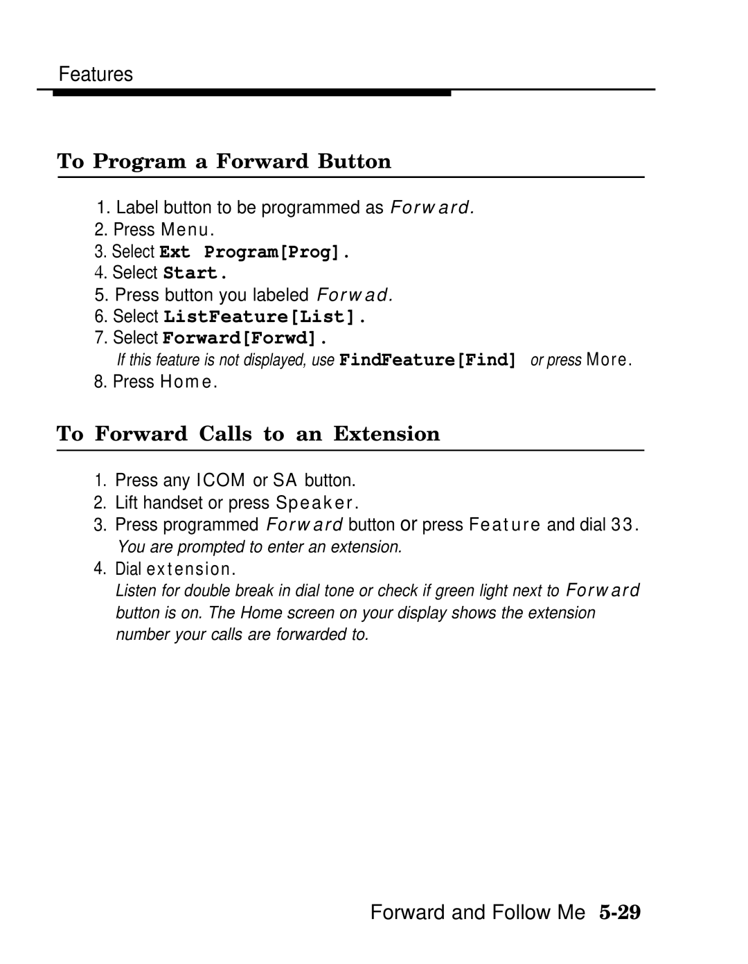 AT&T MLX-10D To Program a Forward Button, Select ListFeatureList Select ForwardForwd, To Forward Calls to an Extension 