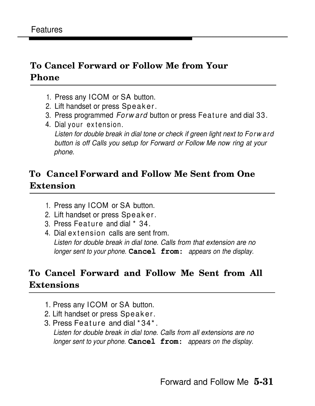 AT&T MLX-28D manual To Cancel Forward or Follow Me from Your Phone, To Cancel Forward and Follow Me Sent from One Extension 