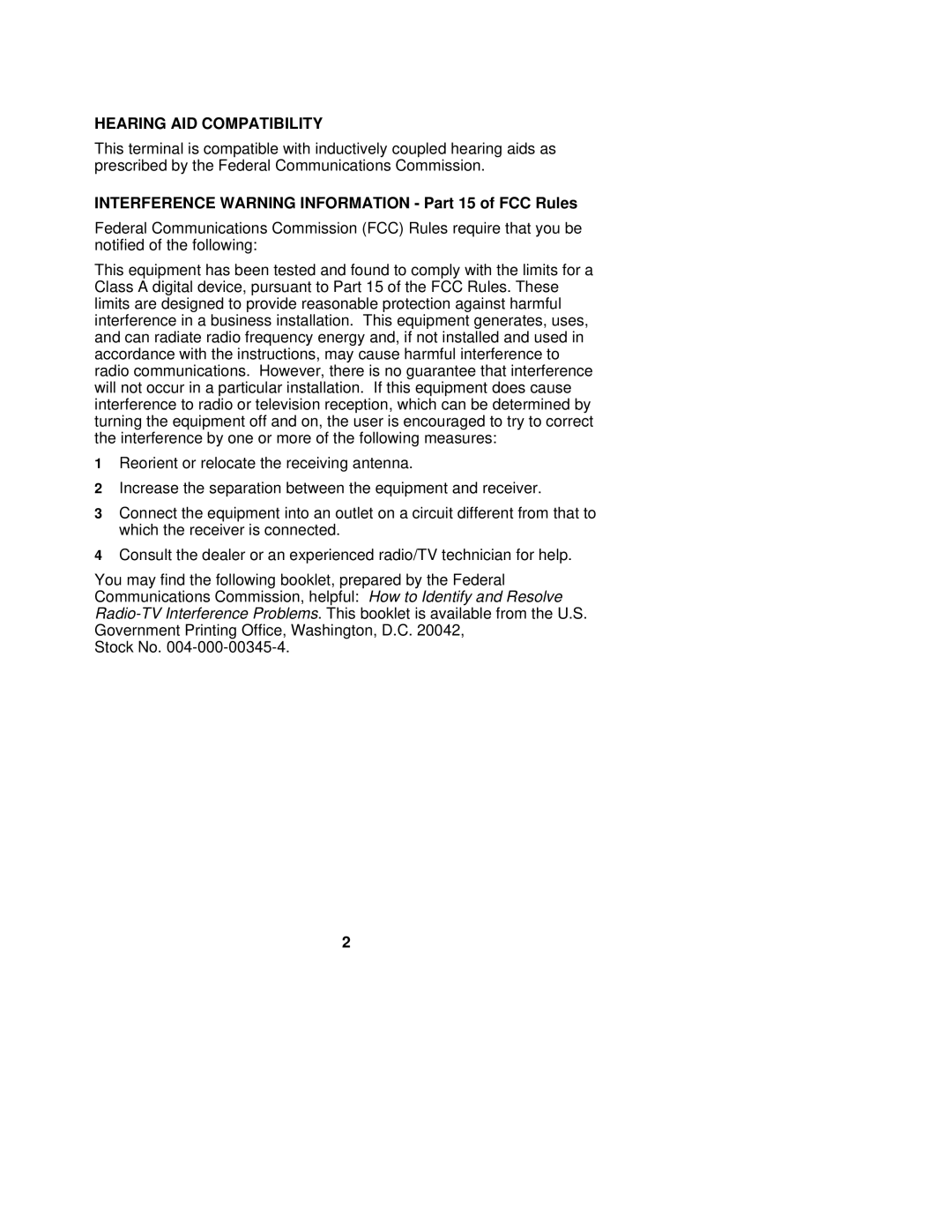 AT&T Not Availab installation instructions Hearing AID Compatibility, Interference Warning Information Part 15 of FCC Rules 