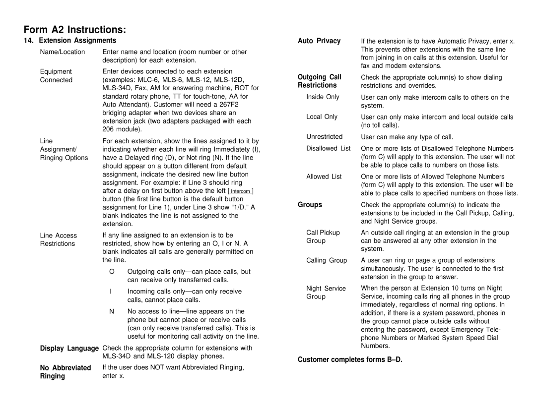 AT&T partner plus communications system manual Form A2 Instructions 