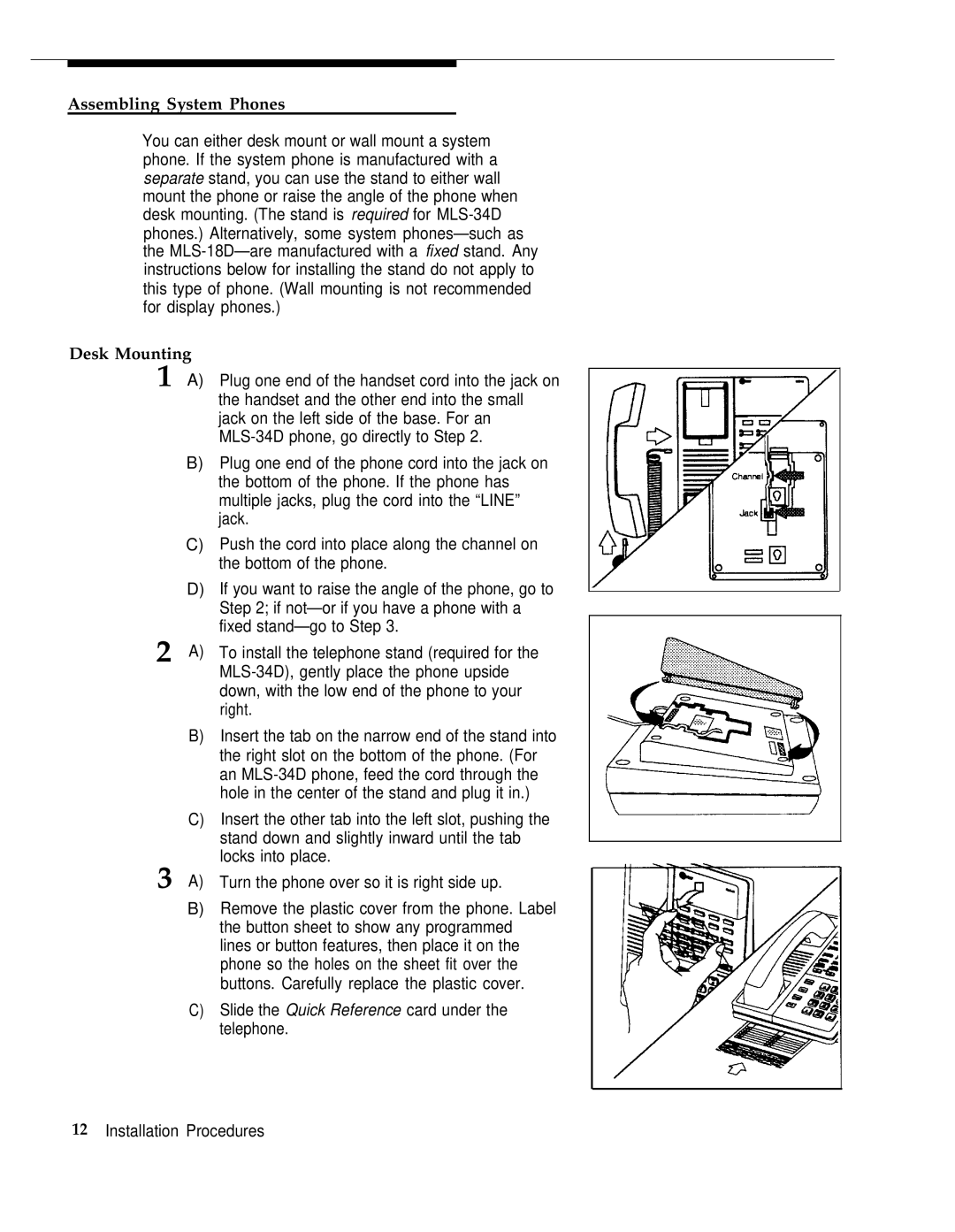 AT&T Partner Plus manual Assembling System Phones, Desk Mounting 