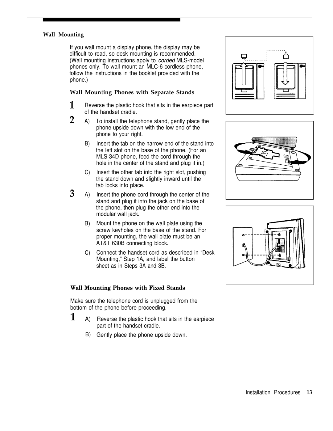 AT&T Partner Plus manual Wall Mounting Phones with Separate Stands, Wall Mounting Phones with Fixed Stands 